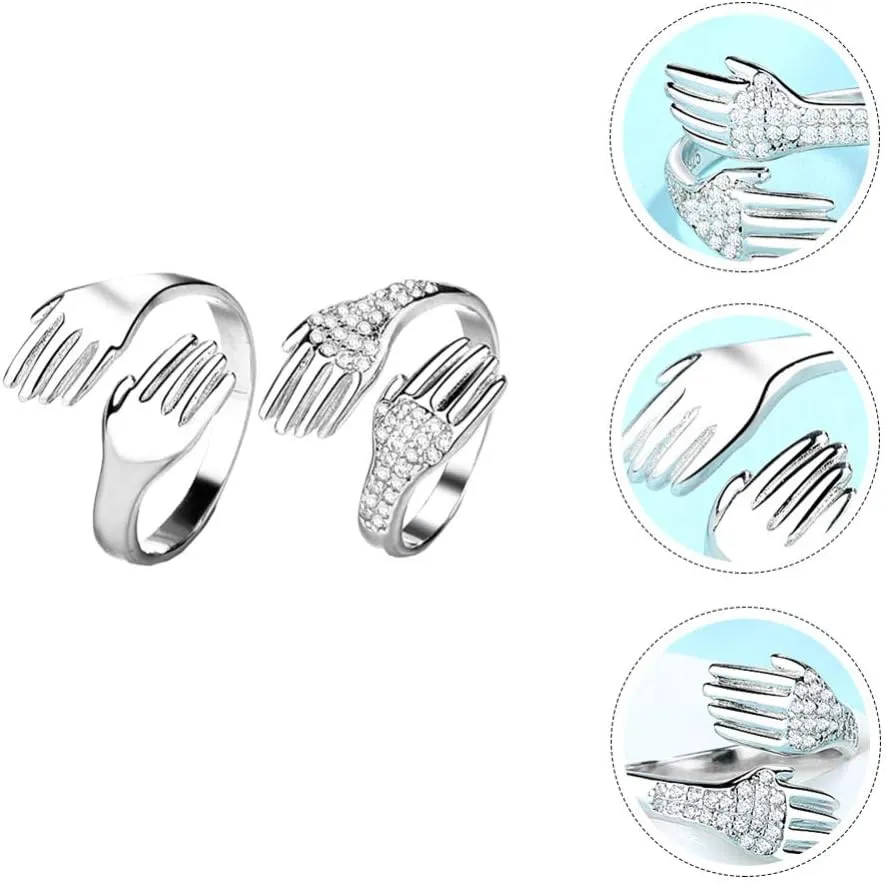 Happyyami 2Pcs Hug Rings Adjustable Hugging Hands Rings Open Couple Hug Rings for Romantic Lover Hug Hands Couple Rings for Women Girls Finger Ring