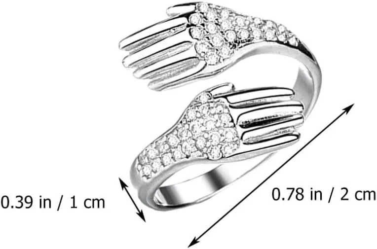 Happyyami 2Pcs Hug Rings Adjustable Hugging Hands Rings Open Couple Hug Rings for Romantic Lover Hug Hands Couple Rings for Women Girls Finger Ring