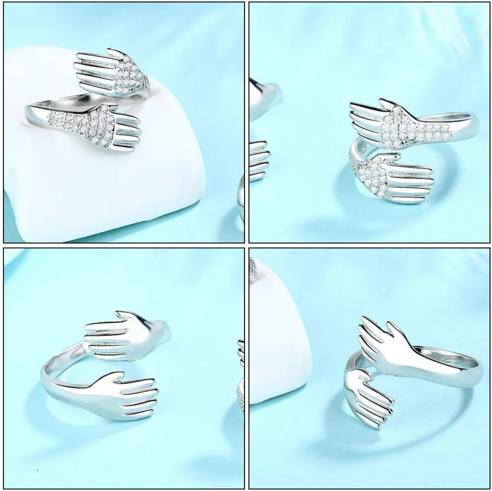 Happyyami 2Pcs Hug Rings Adjustable Hugging Hands Rings Open Couple Hug Rings for Romantic Lover Hug Hands Couple Rings for Women Girls Finger Ring