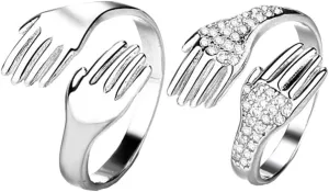 Happyyami 2Pcs Hug Rings Adjustable Hugging Hands Rings Open Couple Hug Rings for Romantic Lover Hug Hands Couple Rings for Women Girls Finger Ring