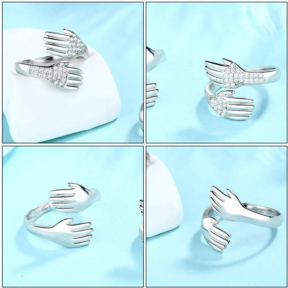 Happyyami 2Pcs Hug Rings Adjustable Hugging Hands Rings Open Couple Hug Rings for Romantic Lover Hug Hands Couple Rings for Women Girls Finger Ring