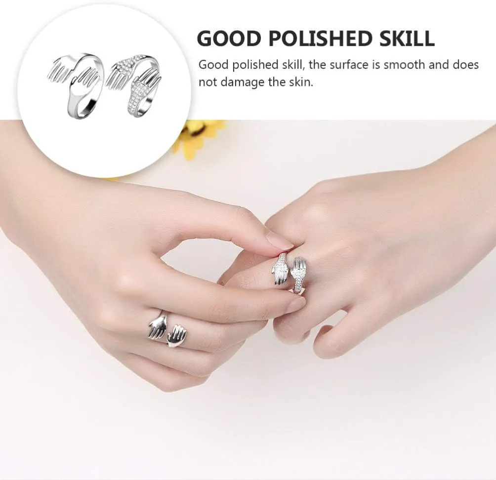 Happyyami 2Pcs Hug Rings Adjustable Hugging Hands Rings Open Couple Hug Rings for Romantic Lover Hug Hands Couple Rings for Women Girls Finger Ring