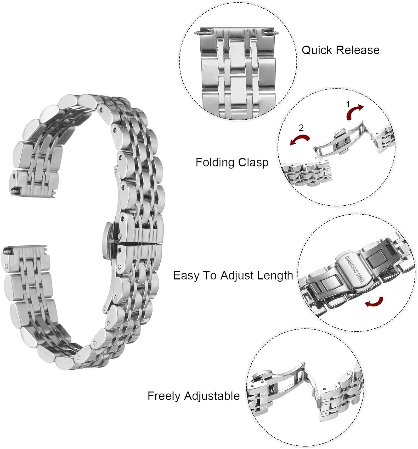 HARFINGTON Stainless Steel Mesh Watch Band Quick Release Metal Watch Strap Adjustable Butterfly Clasp Replacement Bands for Men and Women
