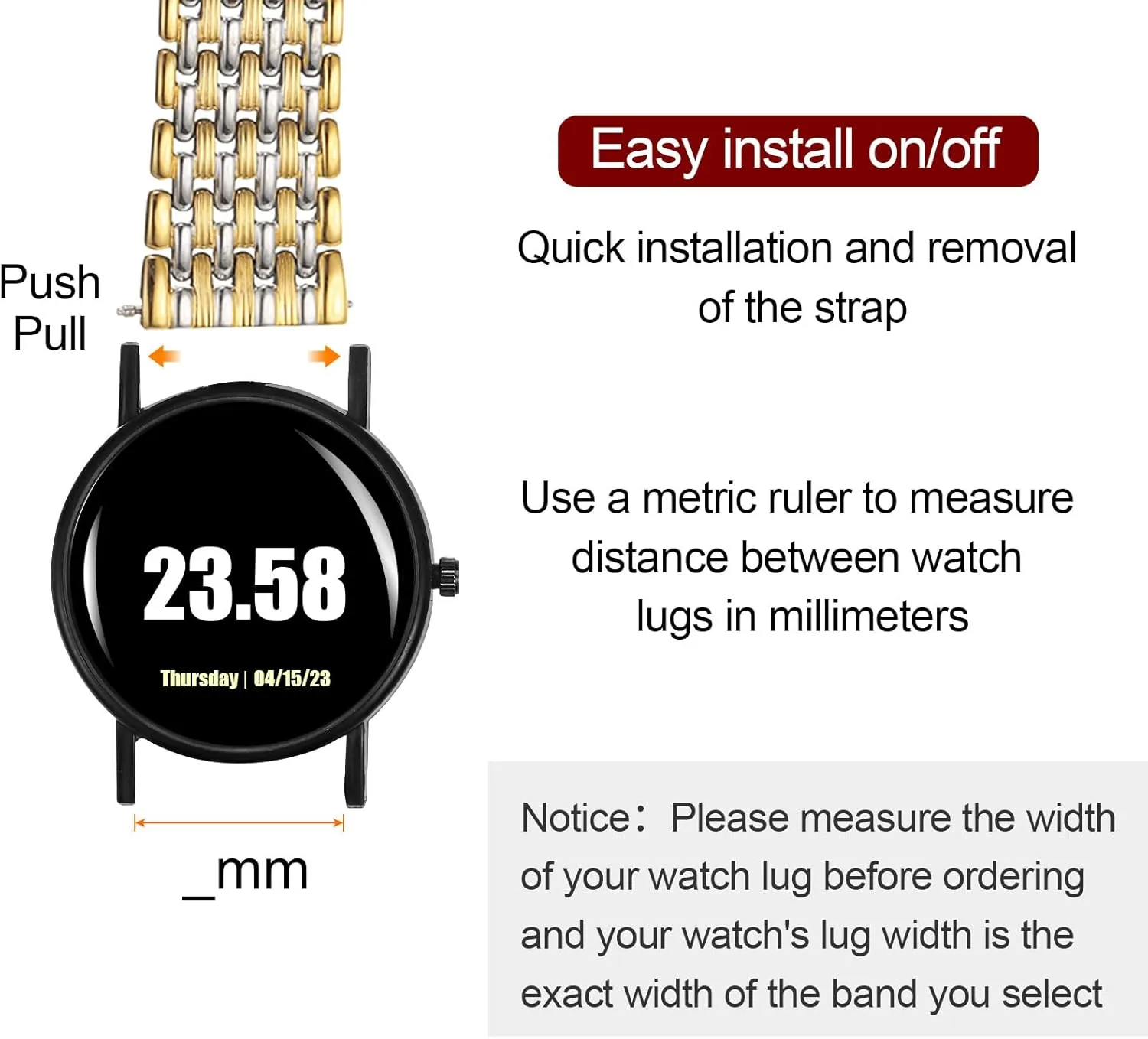 HARFINGTON Stainless Steel Mesh Watch Band Quick Release Metal Watch Strap Adjustable Fold Butterfly Clasp Replacement Bands for Men Women