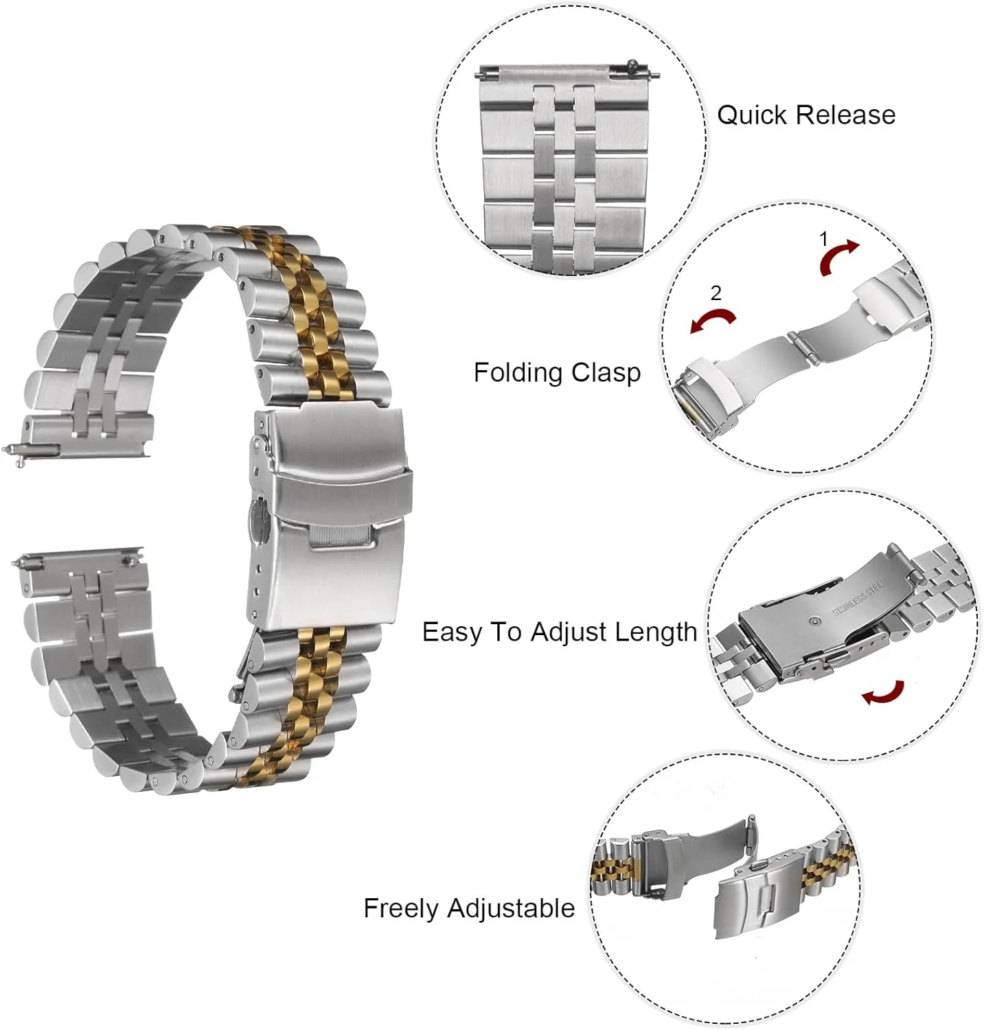 HARFINGTON Stainless Steel Mesh Watch Band Quick Release Universal Metal Watch Strap Double-Lock Deployment Clasp Replacement Bands for Men Women
