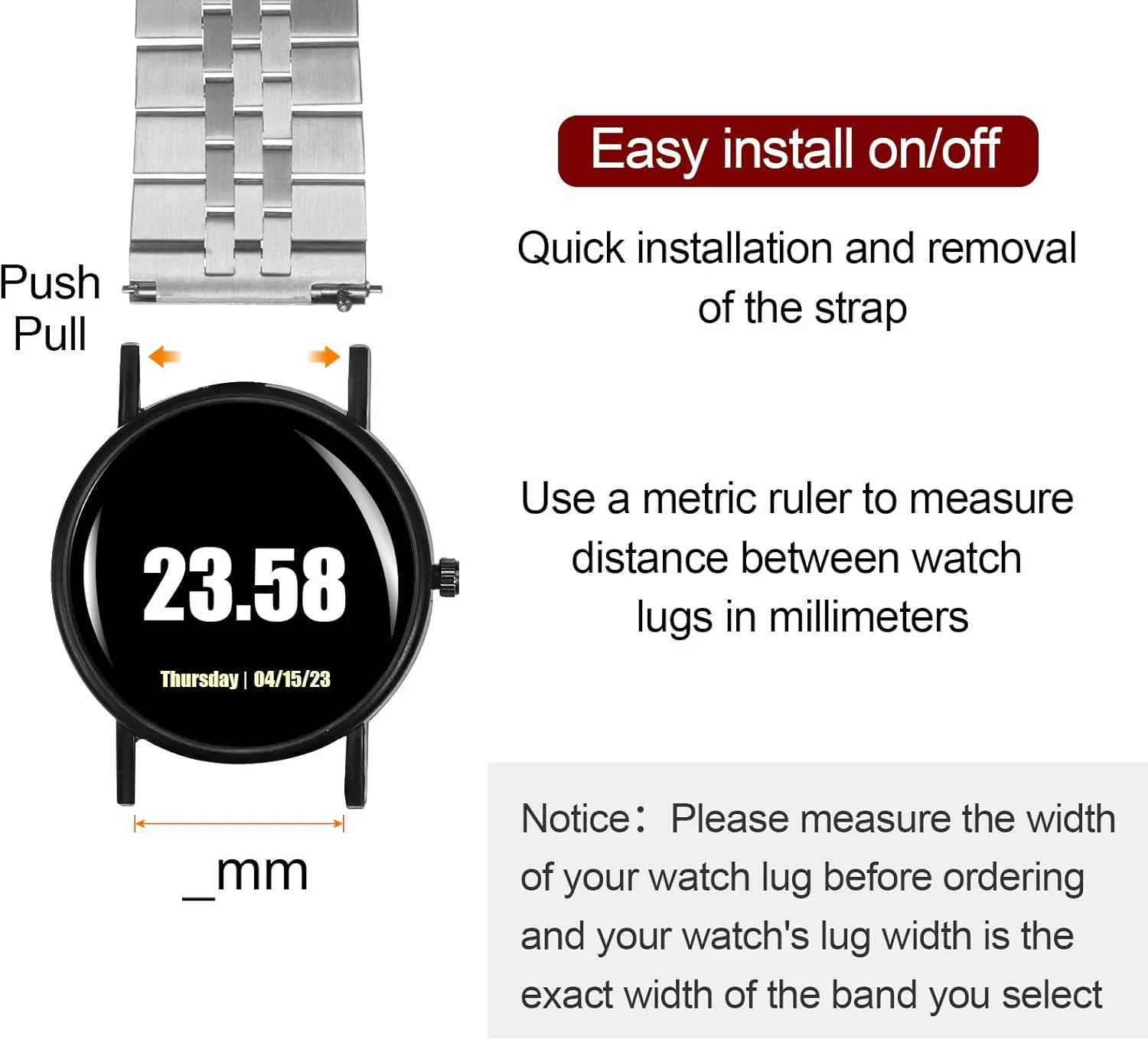 HARFINGTON Stainless Steel Mesh Watch Band Quick Release Universal Metal Watch Strap Double-Lock Deployment Clasp Replacement Bands for Men Women