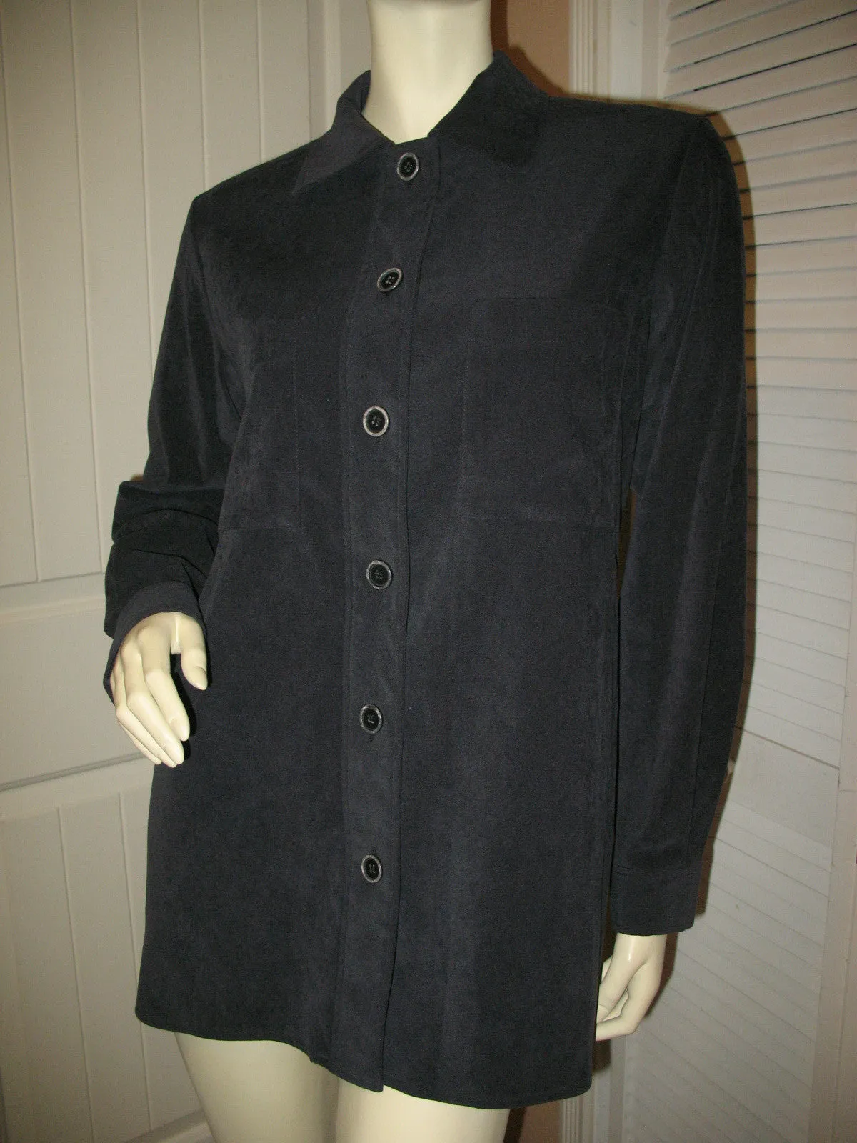 HARVE BENARD Womens Tops Dark GRAY GREY BLACK Long Sleeve Button Down Collar TOP POLO SHIRT Medium