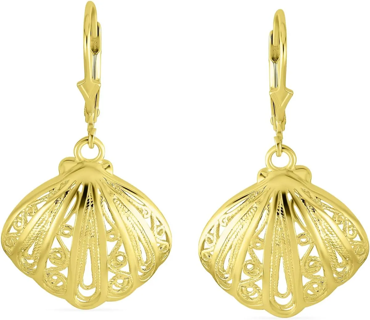 Hawaiian Seaside Escape Jewelry Set Sand Dollar, Starfish, Seashell Dangle Stud Earrings & Necklace for Women Teens 14K Gold-Plated .925 Sterling Silver with Lever Backs - Embrace Tropical Bliss