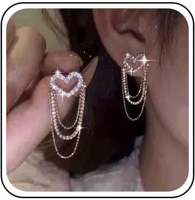 Heart Rhinestone Drop Dangle Earrings Gold Crystal Heart Love Earrings Vintage CZ Heart Stud Earrings Small Double Heart Dangling Earrings Jewelry for Women and Girls