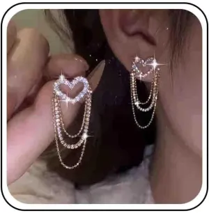 Heart Rhinestone Drop Dangle Earrings Gold Crystal Heart Love Earrings Vintage CZ Heart Stud Earrings Small Double Heart Dangling Earrings Jewelry for Women and Girls