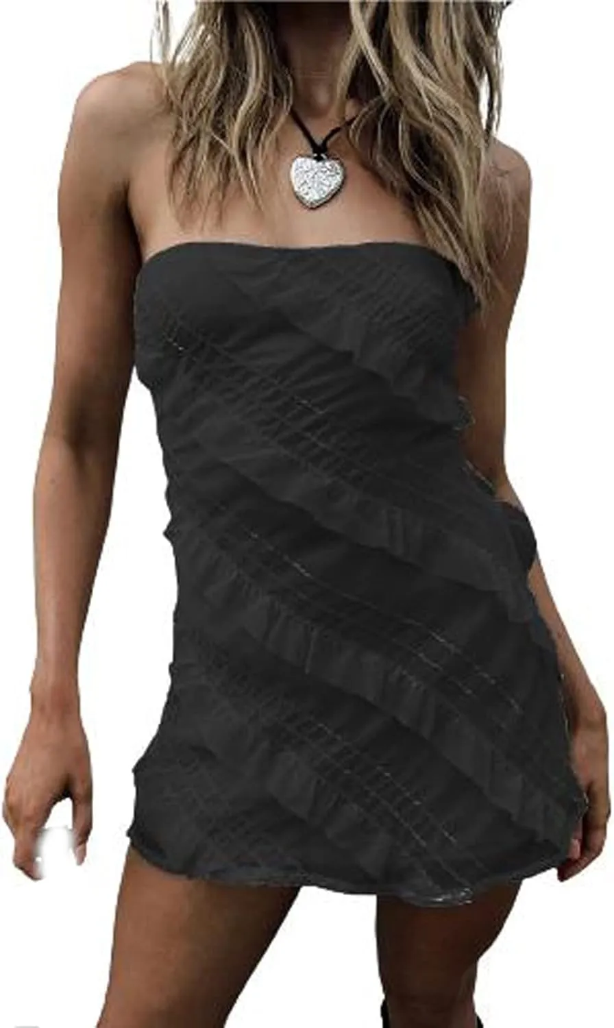 HengShunRui Women Y2k Mini Tube Dress Sexy Strapless Bodycon Party Dresses
