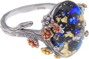 Henrietta Simulated Fire Opal Ring for Women by Ginger Lyne | Sterling Silver Tree Branch Setting Elven Fairy Flower Design for Engagement Statement or Promise Ring