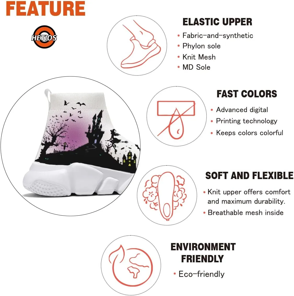 Hetios Halloween Kids Shoes for Boys Girls Breathable Knit Athletic Running Sneakers