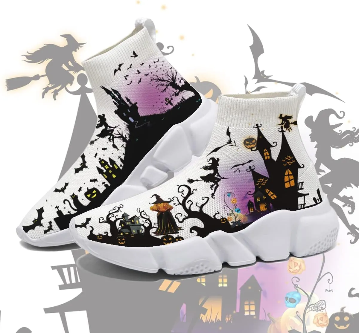 Hetios Halloween Kids Shoes for Boys Girls Breathable Knit Athletic Running Sneakers