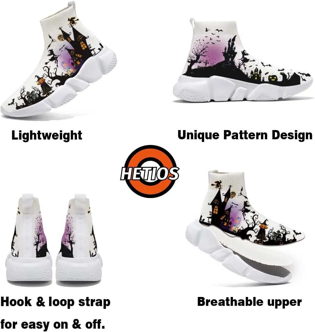 Hetios Halloween Kids Shoes for Boys Girls Breathable Knit Athletic Running Sneakers
