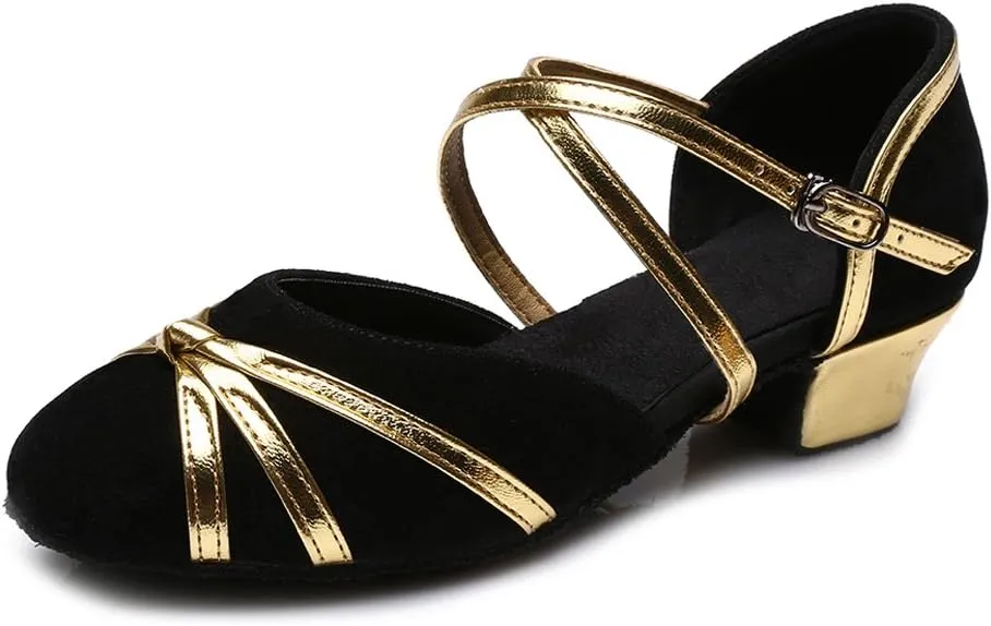 HIPPOSEUS Girls' Closed Toe Latin Dance Shoes Low Heel Ballroom Dancing Practice Shoes,Model 119