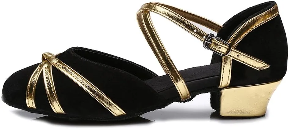 HIPPOSEUS Girls' Closed Toe Latin Dance Shoes Low Heel Ballroom Dancing Practice Shoes,Model 119
