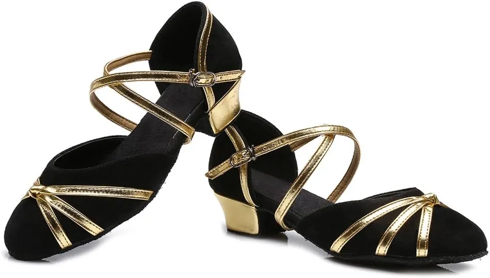 HIPPOSEUS Girls' Closed Toe Latin Dance Shoes Low Heel Ballroom Dancing Practice Shoes,Model 119