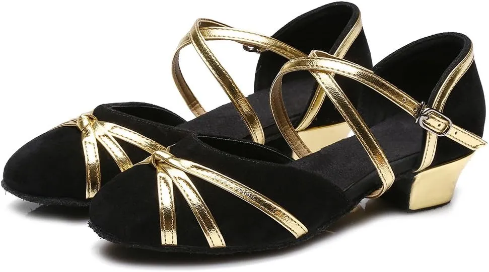 HIPPOSEUS Girls' Closed Toe Latin Dance Shoes Low Heel Ballroom Dancing Practice Shoes,Model 119