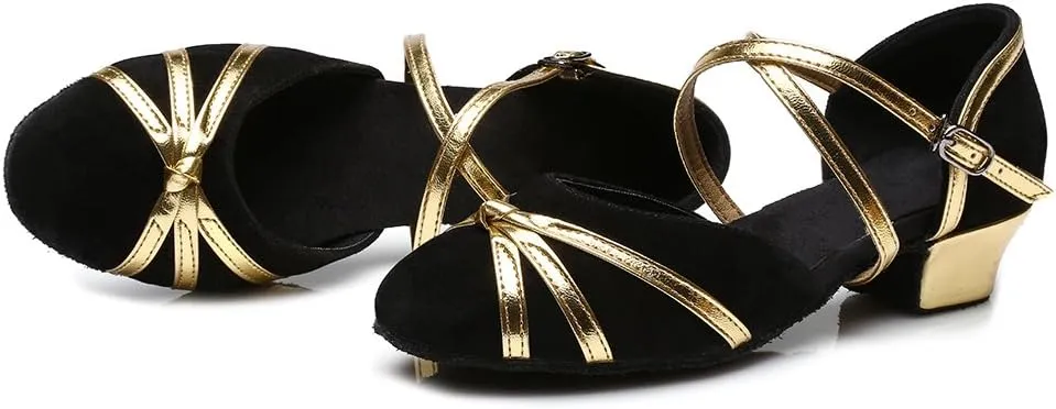 HIPPOSEUS Girls' Closed Toe Latin Dance Shoes Low Heel Ballroom Dancing Practice Shoes,Model 119