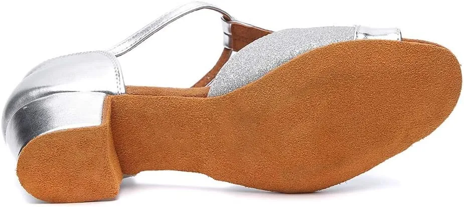 HIPPOSEUS Girls' Latin Dance Shoes with T - Strap Sequins Dancing Shoes Low Heel,Model 305
