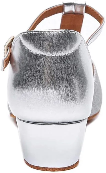 HIPPOSEUS Girls' Latin Dance Shoes with T - Strap Sequins Dancing Shoes Low Heel,Model 305