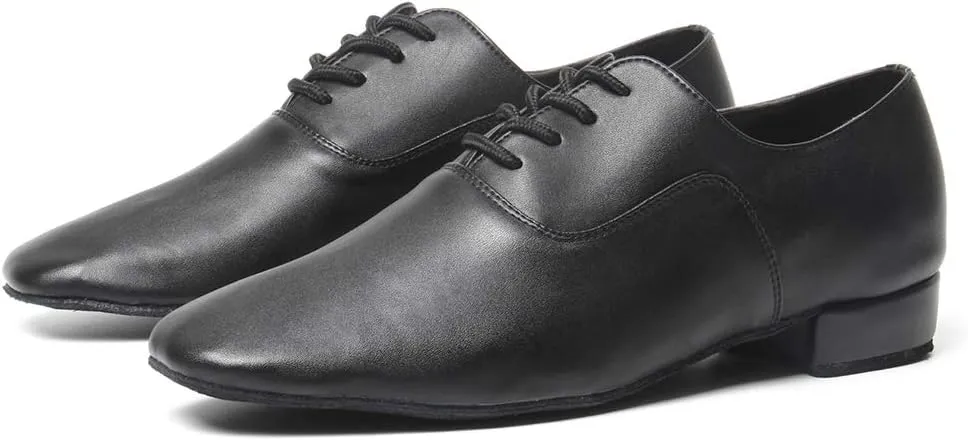 HIPPOSEUS Men's Boys Professional Lace-up Black Modern Dance Shoes Standard Latin Salsa Tango Ballroom Social Dancing Shoes,Model 2804