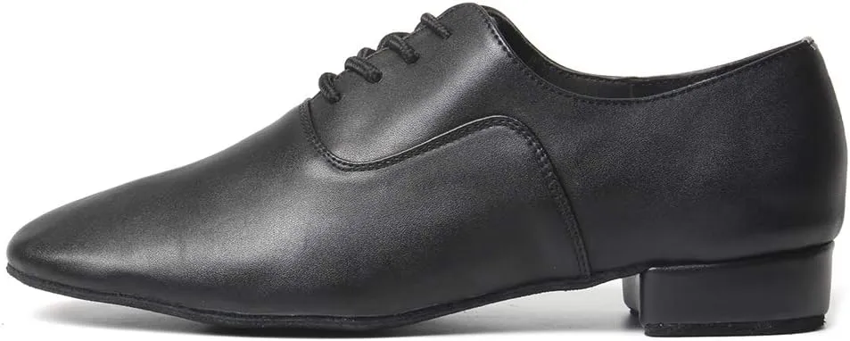 HIPPOSEUS Men's Boys Professional Lace-up Black Modern Dance Shoes Standard Latin Salsa Tango Ballroom Social Dancing Shoes,Model 2804
