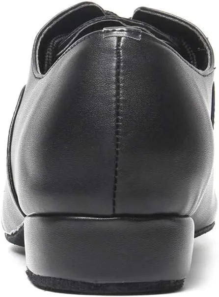 HIPPOSEUS Men's Boys Professional Lace-up Black Modern Dance Shoes Standard Latin Salsa Tango Ballroom Social Dancing Shoes,Model 2804