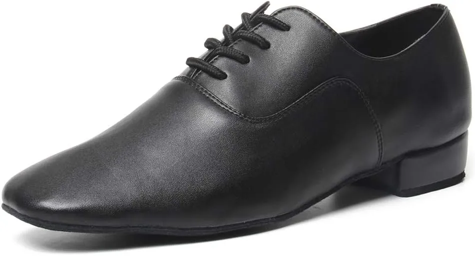 HIPPOSEUS Men's Boys Professional Lace-up Black Modern Dance Shoes Standard Latin Salsa Tango Ballroom Social Dancing Shoes,Model 2804