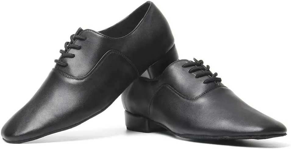 HIPPOSEUS Men's Boys Professional Lace-up Black Modern Dance Shoes Standard Latin Salsa Tango Ballroom Social Dancing Shoes,Model 2804