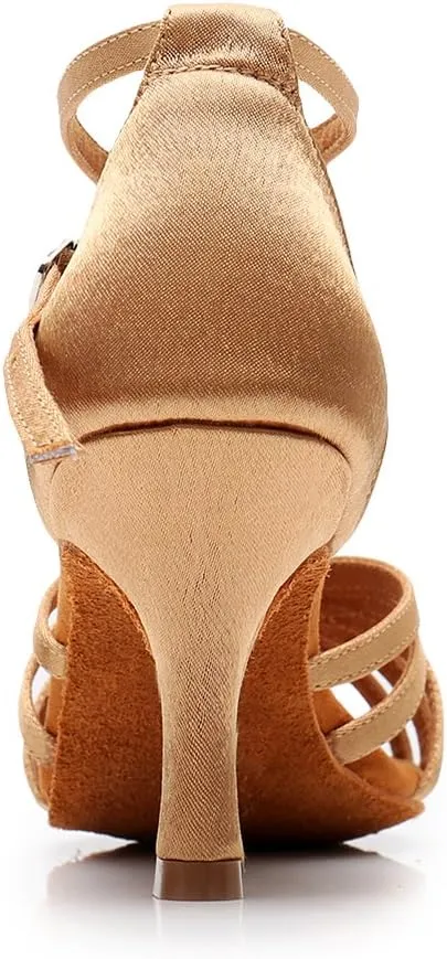 HIPPOSEUS Women's Open Toe Latin Dance Shoes Ankle Strap Ballroom Salsa Bachata Dancing Shoes Suede Outsole,Model 1213