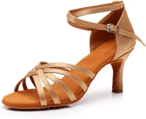 HIPPOSEUS Women's Open Toe Latin Dance Shoes Ankle Strap Ballroom Salsa Bachata Dancing Shoes Suede Outsole,Model 1213