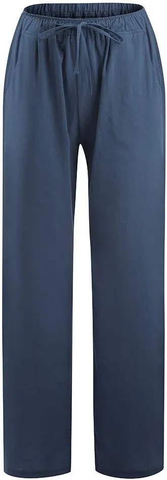 hlysgo Women's Summer Drawstring Waist Wide Leg Loose Cotton Linen Palazzo Pants 2025 Plus Size Ladies Casual Pants Trousers