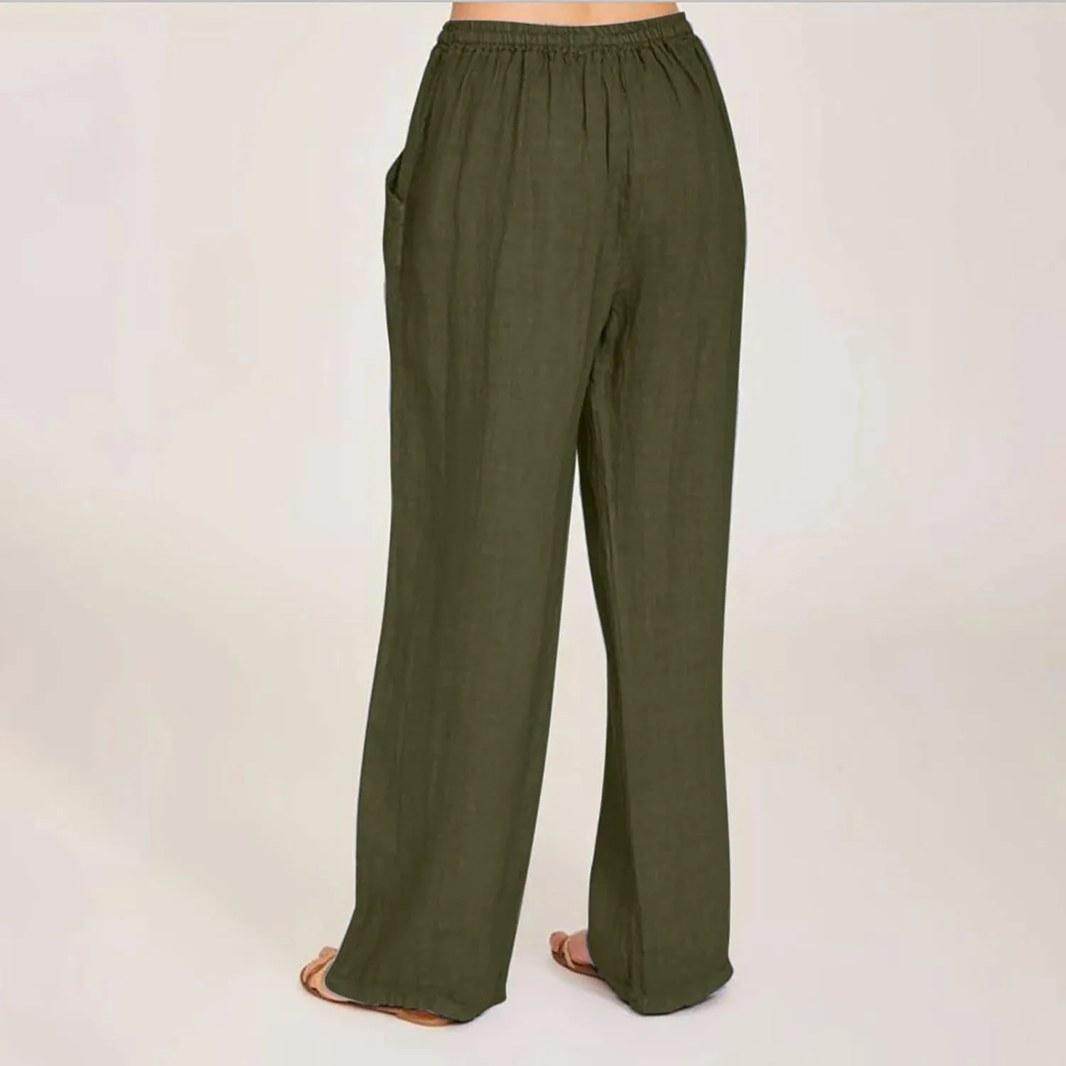 hlysgo Women's Summer Drawstring Waist Wide Leg Loose Cotton Linen Palazzo Pants 2025 Plus Size Ladies Casual Pants Trousers