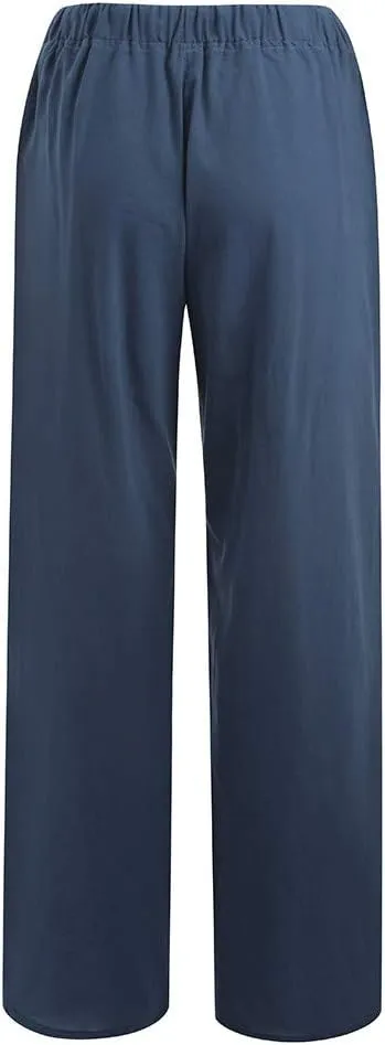 hlysgo Women's Summer Drawstring Waist Wide Leg Loose Cotton Linen Palazzo Pants 2025 Plus Size Ladies Casual Pants Trousers