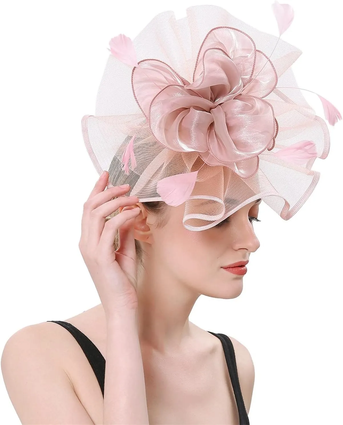 Holiday Fascinators for Women Organza Cocktail Removable Headpiece Church Wedding Tea Party Headband Hair Hoop Clip