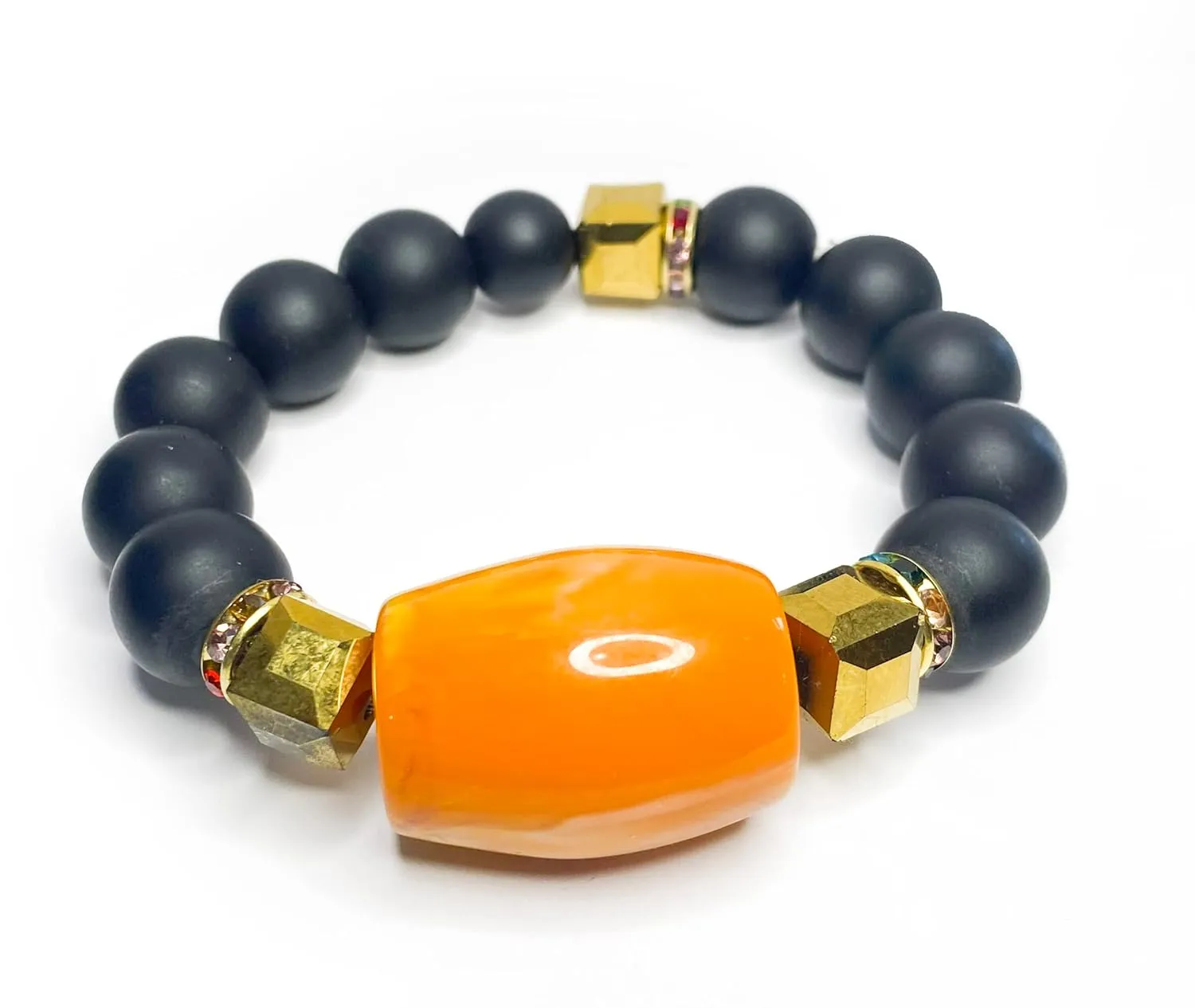 Homemade African Bracelets - Women's Beaded Bracelets from Ghana (Orange, Large Bead)