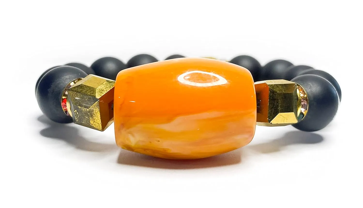 Homemade African Bracelets - Women's Beaded Bracelets from Ghana (Orange, Large Bead)