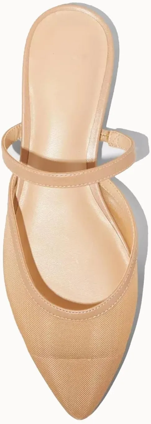 Huntarry Mesh Mule Flats for Women Pointed Toe with Arch Support Memory Foam Insole Casual Dress Comfortable Shoes