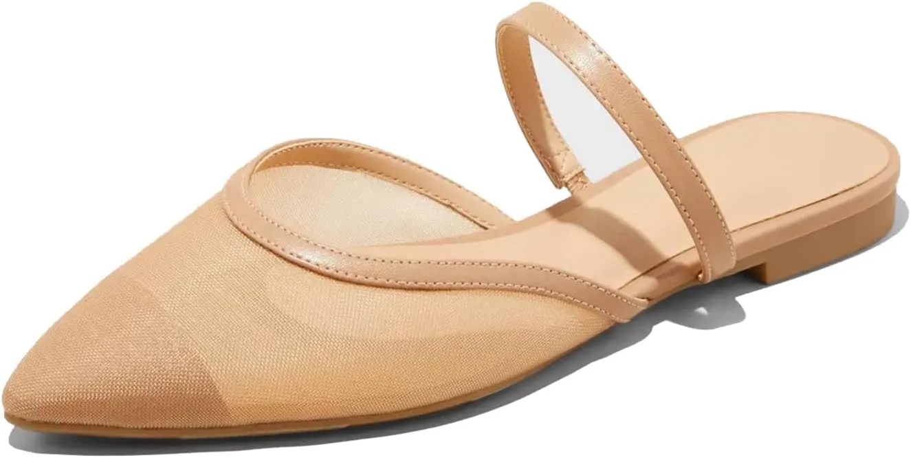 Huntarry Mesh Mule Flats for Women Pointed Toe with Arch Support Memory Foam Insole Casual Dress Comfortable Shoes