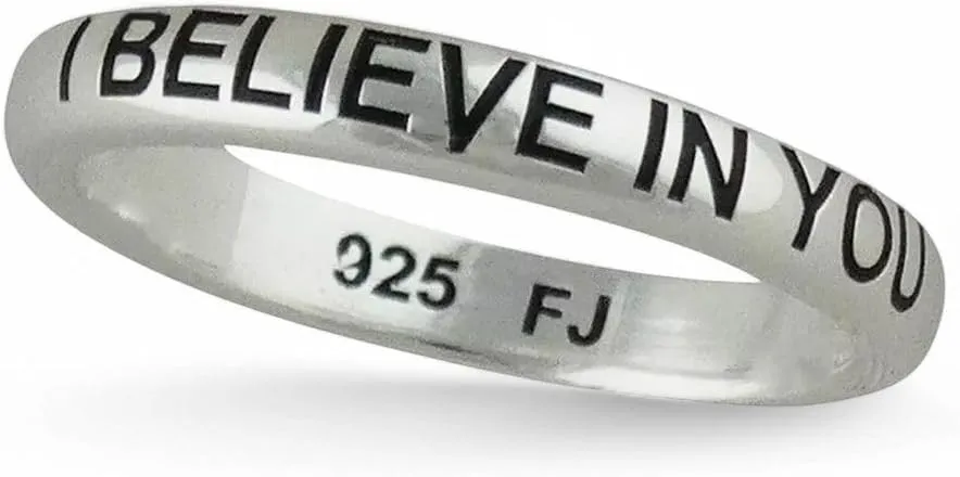I Believe In You Stackable Band Ring - 925 Sterling Silver - Encouragement Faith - Sterling Silver Rings - Women's Jewelry Gifts - Stylish Accessory