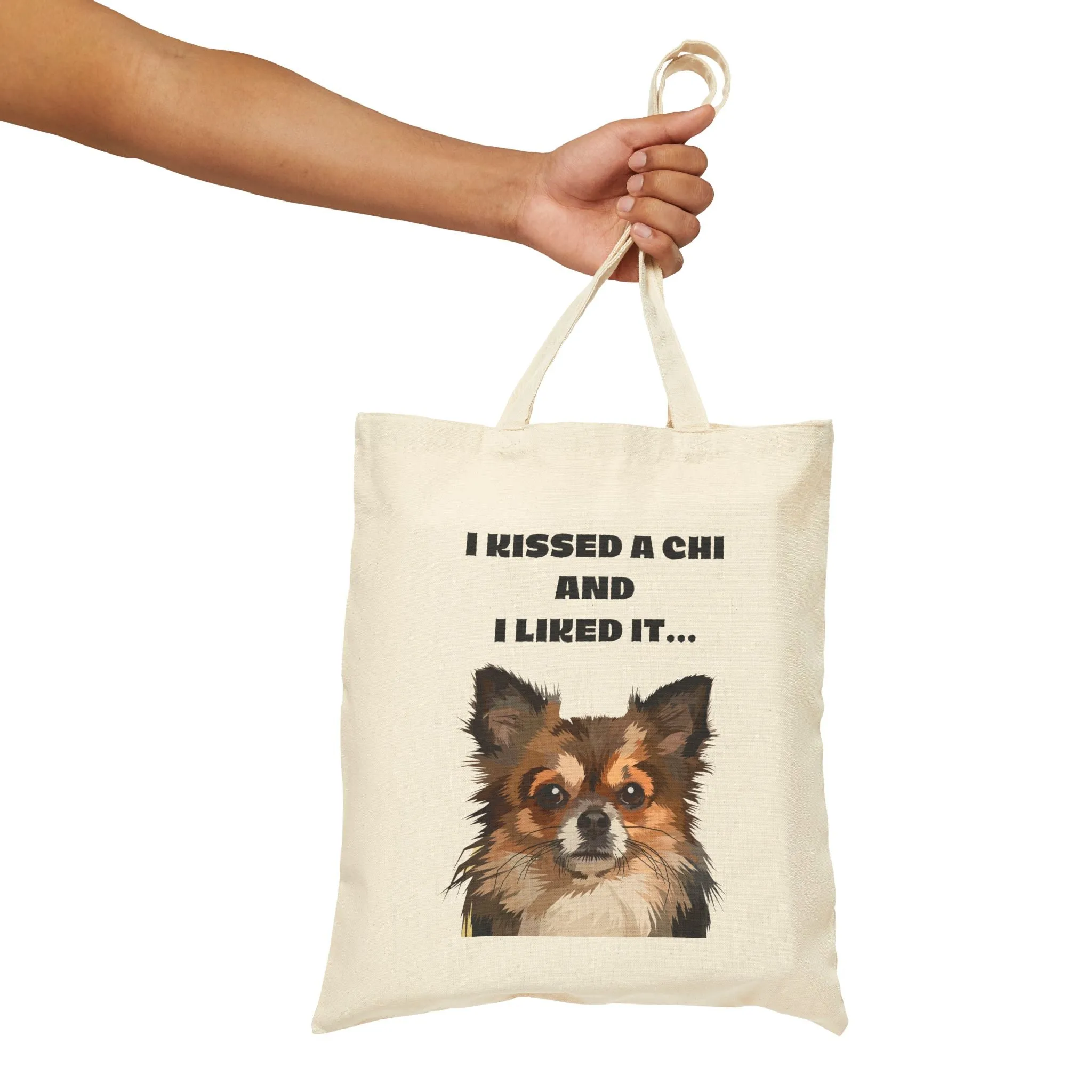 I Kissed a Chi and I Liked It Cotton Canvas Tote Bag for Dog Lover
