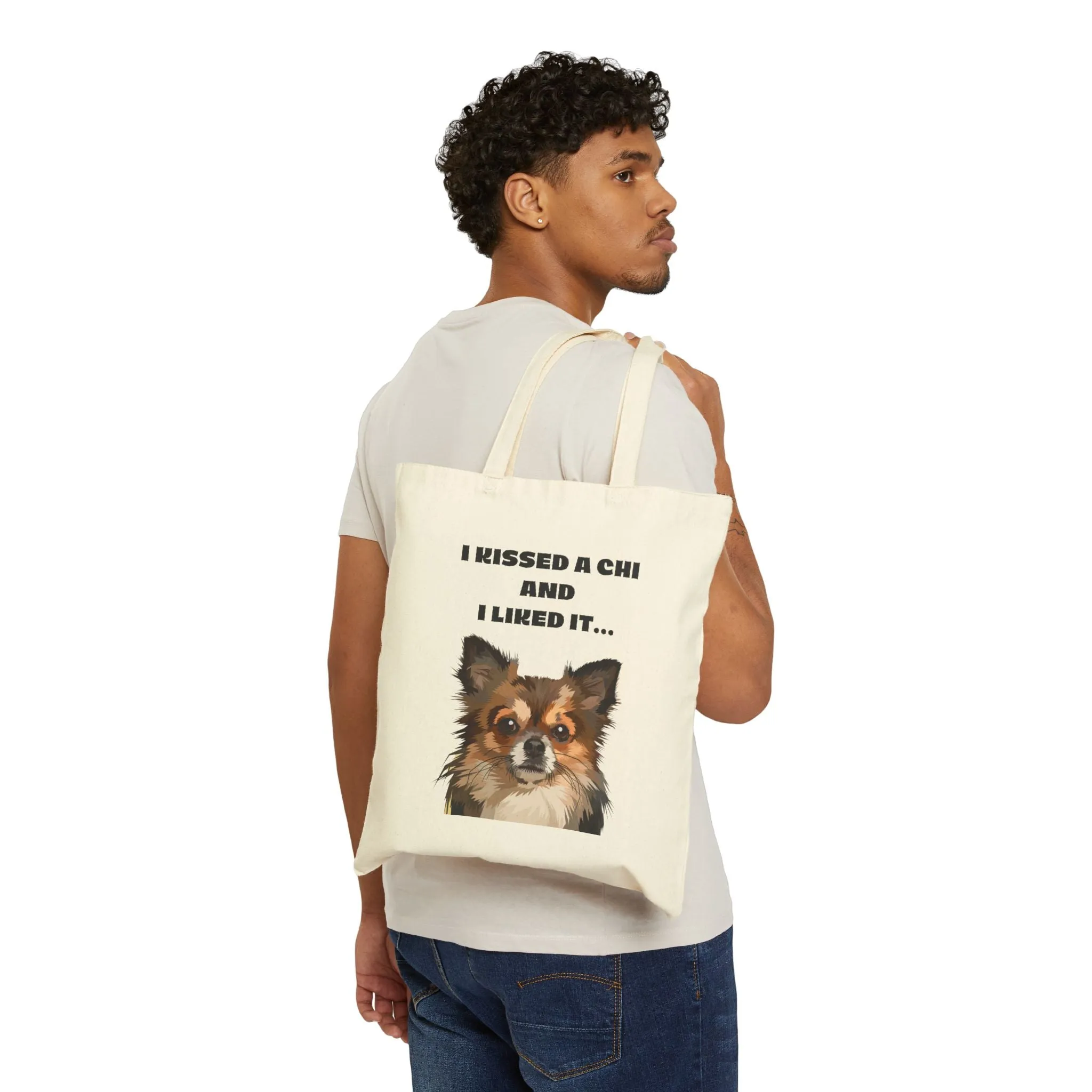 I Kissed a Chi and I Liked It Cotton Canvas Tote Bag for Dog Lover