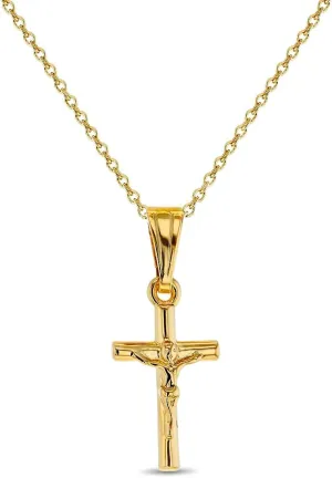 In Season Jewelry Gold Plated Small Jesus Crucifix Cross Pendant Catholic Necklace for Children 16" Religious Jesus Christ Crucifix Cross Pendant Necklace for Kids - Girls or Boys