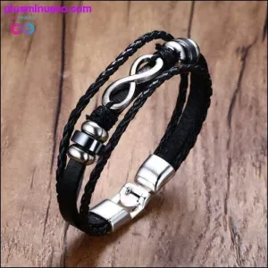 Infinity Men Bracelet Genuine Leather Black Hand Chain