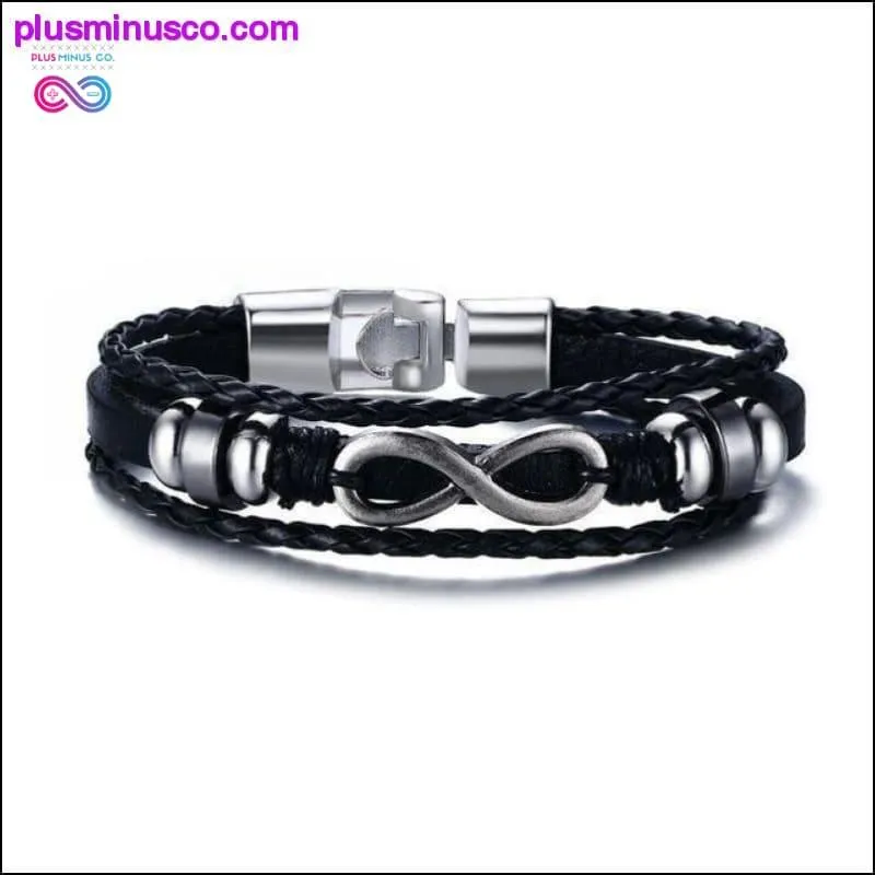 Infinity Men Bracelet Genuine Leather Black Hand Chain