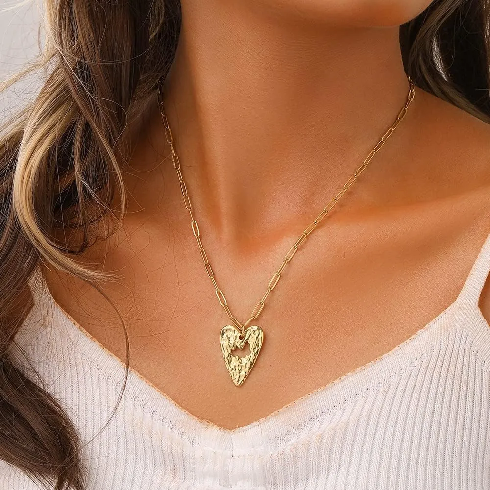 INS Premium Easy-matching Stainless Steel Gold Vintage Round Coin Cross Arrow Compass Moon Star Necklace Chain Hollow Heart Knocking Hammer Pattern Necklace Eyelash Eye Short Neckchain Life Tree Cherry Enamel Necklace
