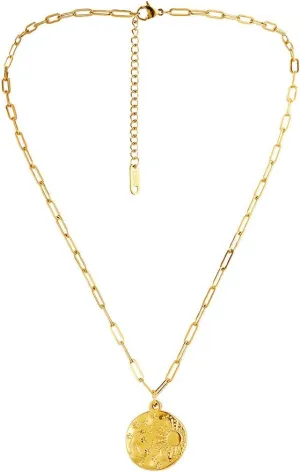 INS Premium Easy-matching Stainless Steel Gold Vintage Round Coin Cross Arrow Compass Moon Star Necklace Chain Hollow Heart Knocking Hammer Pattern Necklace Eyelash Eye Short Neckchain Life Tree Cherry Enamel Necklace