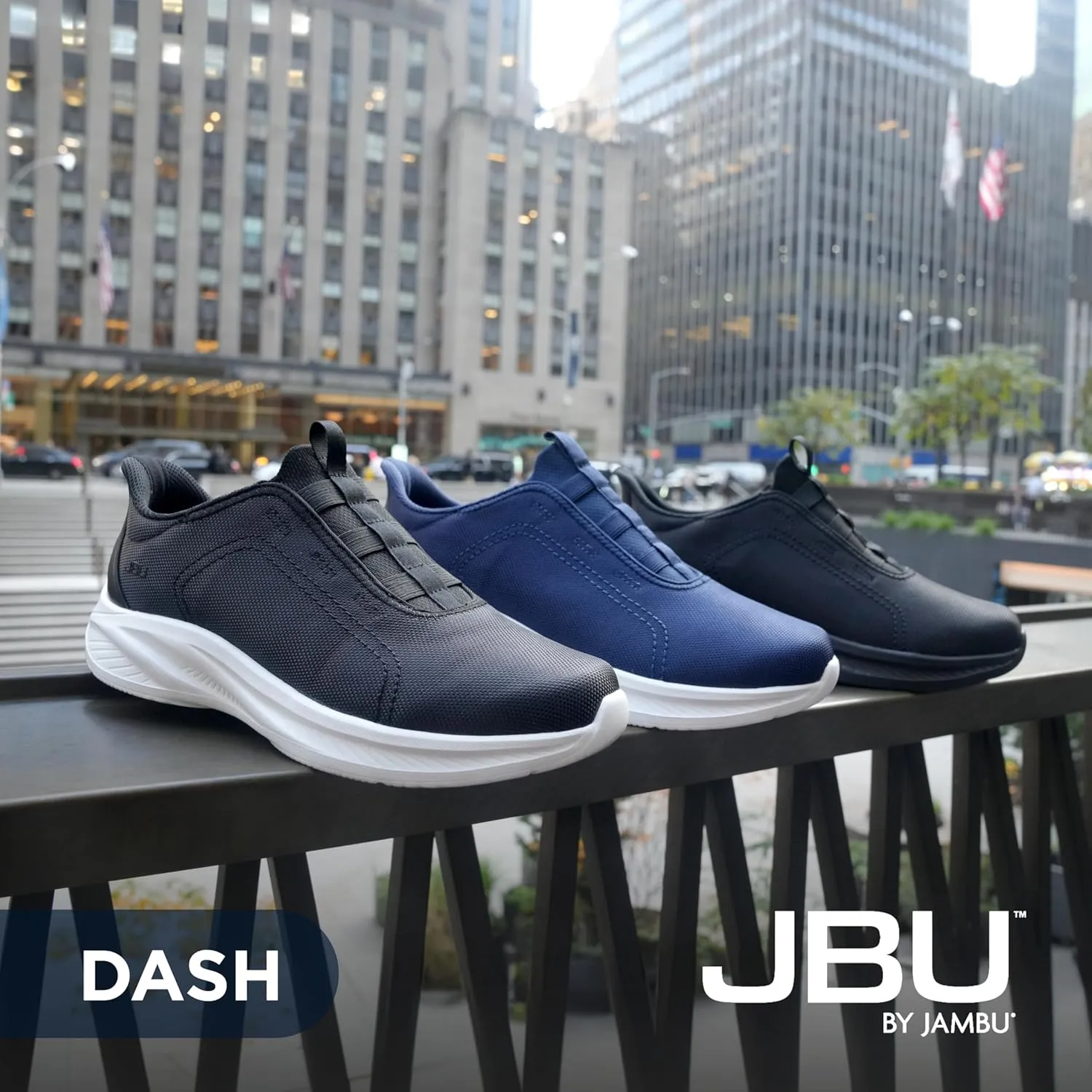 Jambu Men's Dash Easy-Wear Slip-On, Soft Knit and Nubuck Construction, Removable Relax Foam Insoles, Comfort Rocker Bottom, Black, 12
